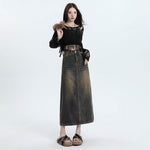 High Waisted Denim Skirt Design Pocket back Slit Retro Hip-wrapped Midi Skirt - EX-STOCK Canada