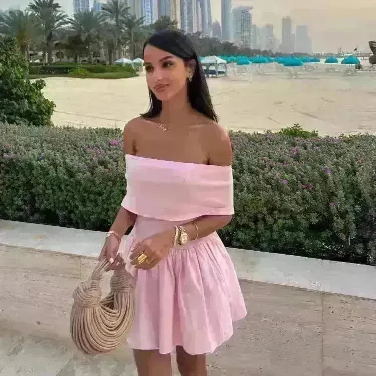 European And American Women Style Beach Holiday Party Cocktail Off Shoulder Mini Skater Dress for Ladies - EX-STOCK CANADA