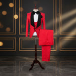 Men's Red Jacquard Tuxedo Suit Set – 3-Piece Wedding & Gala Suit