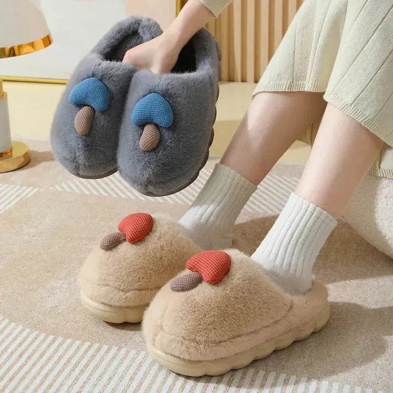 Cute Mushroom Cotton Slippers For Women Thick-soled Autumn And Winter Plush Slipper Indoor Non-slip Eva Household Furry Shoes - EX-STOCK Canada