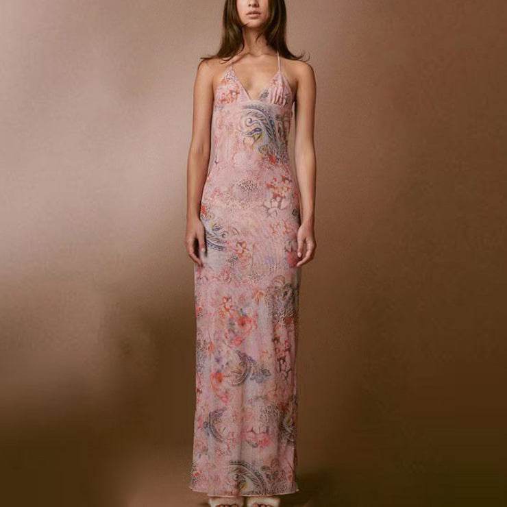 Halter neck Spaghetti Backless Butterfly Design Spring Summer long dress - EX-STOCK Canada