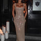 Sleeveless Square neck Suspender Sequined Long Party Dress - EX-STOCK CANADA