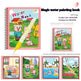 Children's water painting book with cartoon illustrations and a water brush, displayed with product dimensions.