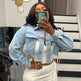 Short Frayed Denim Jacket Women Chain Fashion Style - EX-STOCK CANADA