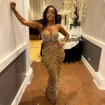 Sleeveless Beaded Long Party dress - EX-STOCK CANADA