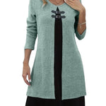 Contrast Color Buckled Round Neck Fashion Winter Sweater Dress - EX-STOCK Canada