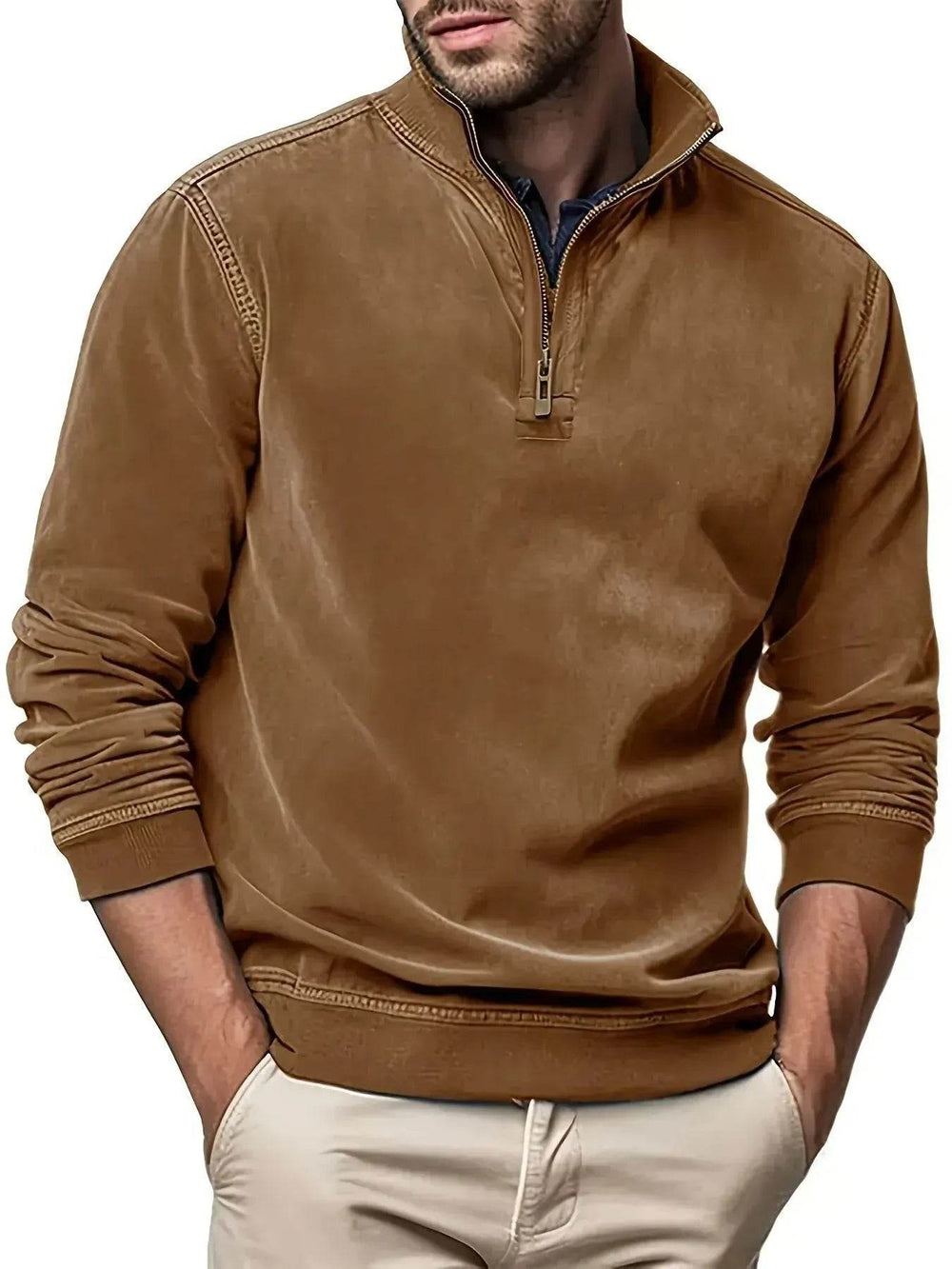 Men Faux Leather Sweatshirts Solid Color Stand Collar Zipper Long Sleeve Tops Fall Winter Casual Pullovers - EX-STOCK Canada