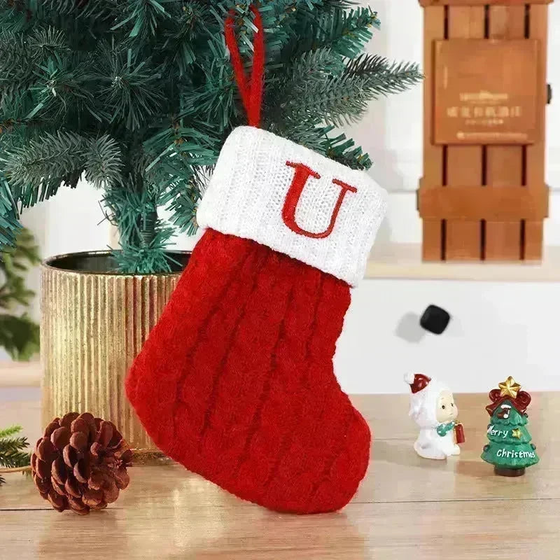 Cute Letters Christmas Stockings Decorative Creative Tree Pendant Wool Knitted Socks - EX-STOCK CANADA