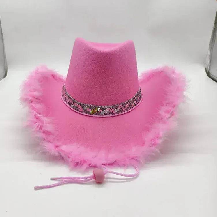 Trendy cowgirl hat Sequined Ribbon Upturned Eaves Raw Edge Denim Top Hat Pink Cowgirl Hat womens pink cowboy hat - EX-STOCK Canada