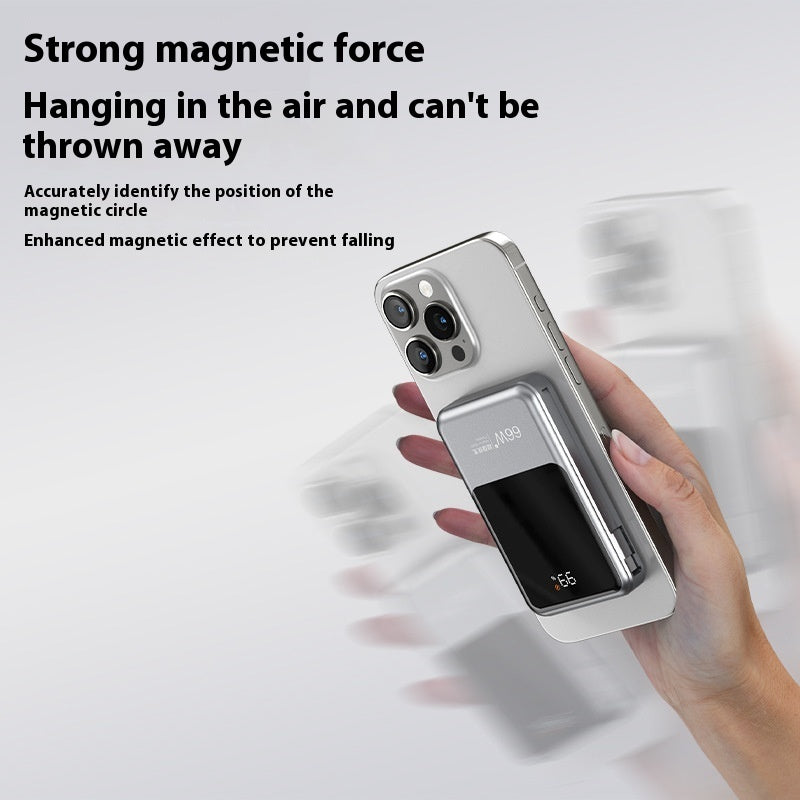 Phone case with magnetic feature held by a hand on a light gray background