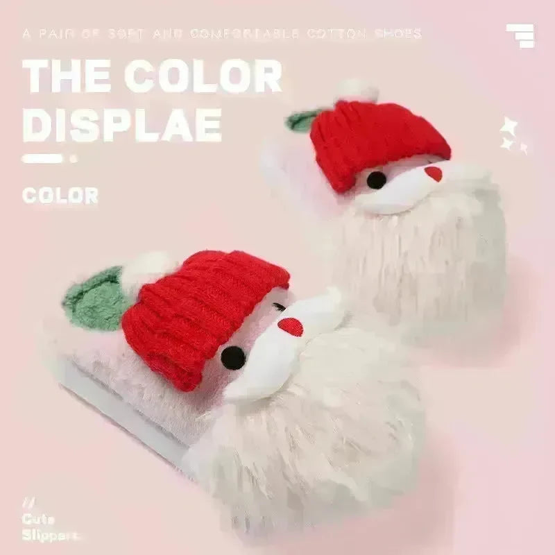 Cute Christmas Santa Claus Home Slippers Winter Warm Indoor Non-slip Floor Plush Shoes For Women - EX-STOCK CANADA