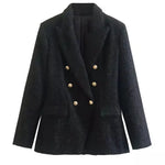 Classy Urban Women Textured Double Breasted Tweed Blazer - EX-STOCK CANADA