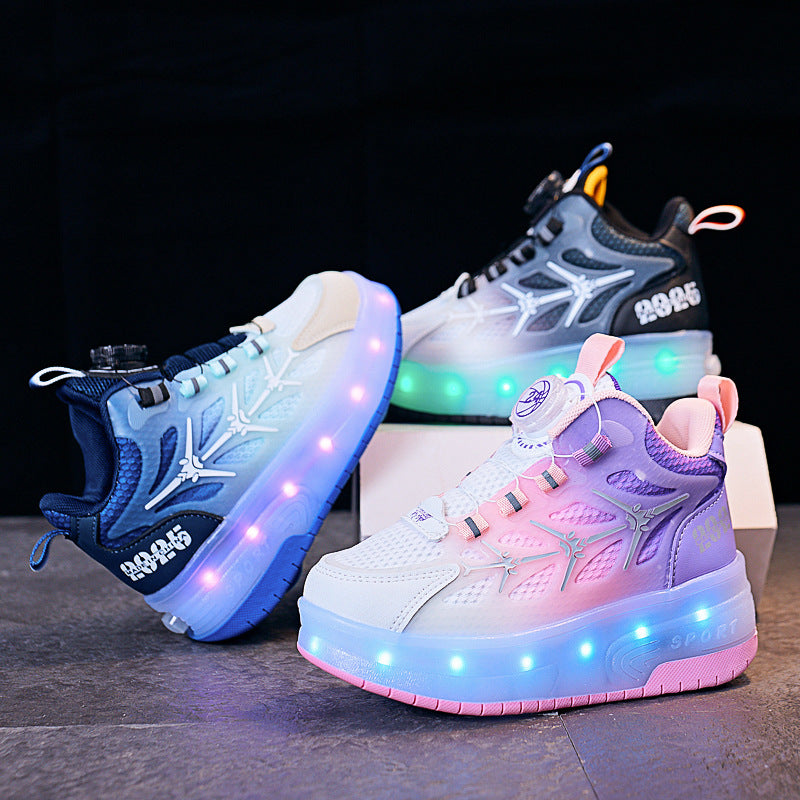 Colorful LED sneakers on a dark background