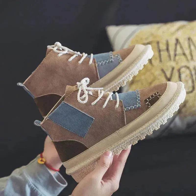 All-match Unisex Canvas Sneakers Shoes Suede Leather High Ankle Sneakers Shoe for Men and Women - EX-STOCK Canada