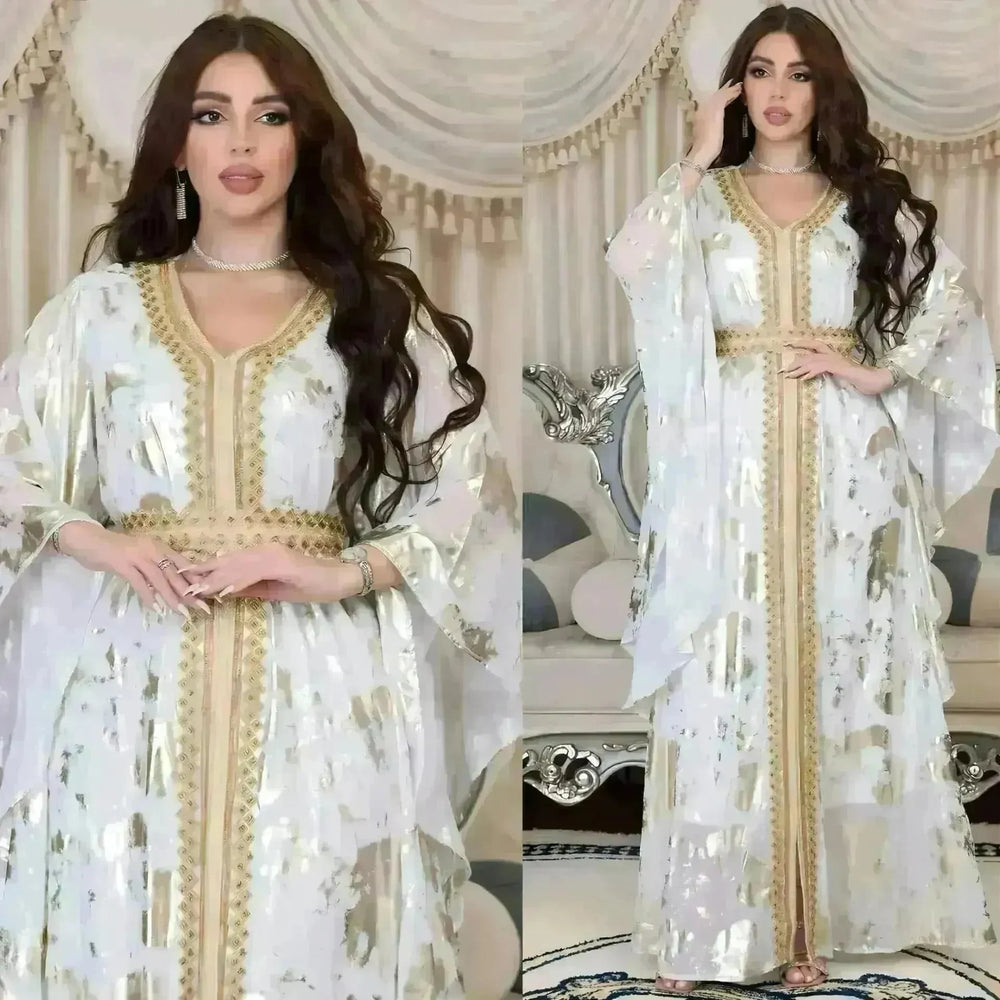 Arab Chiffon Bronzing Robe Containing Belt Dress - EX-STOCK CANADA