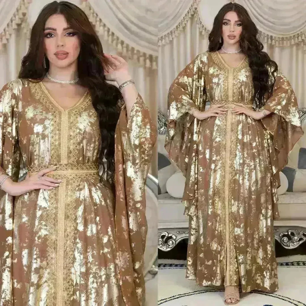 Arab Chiffon Bronzing Robe Containing Belt Dress - EX-STOCK CANADA