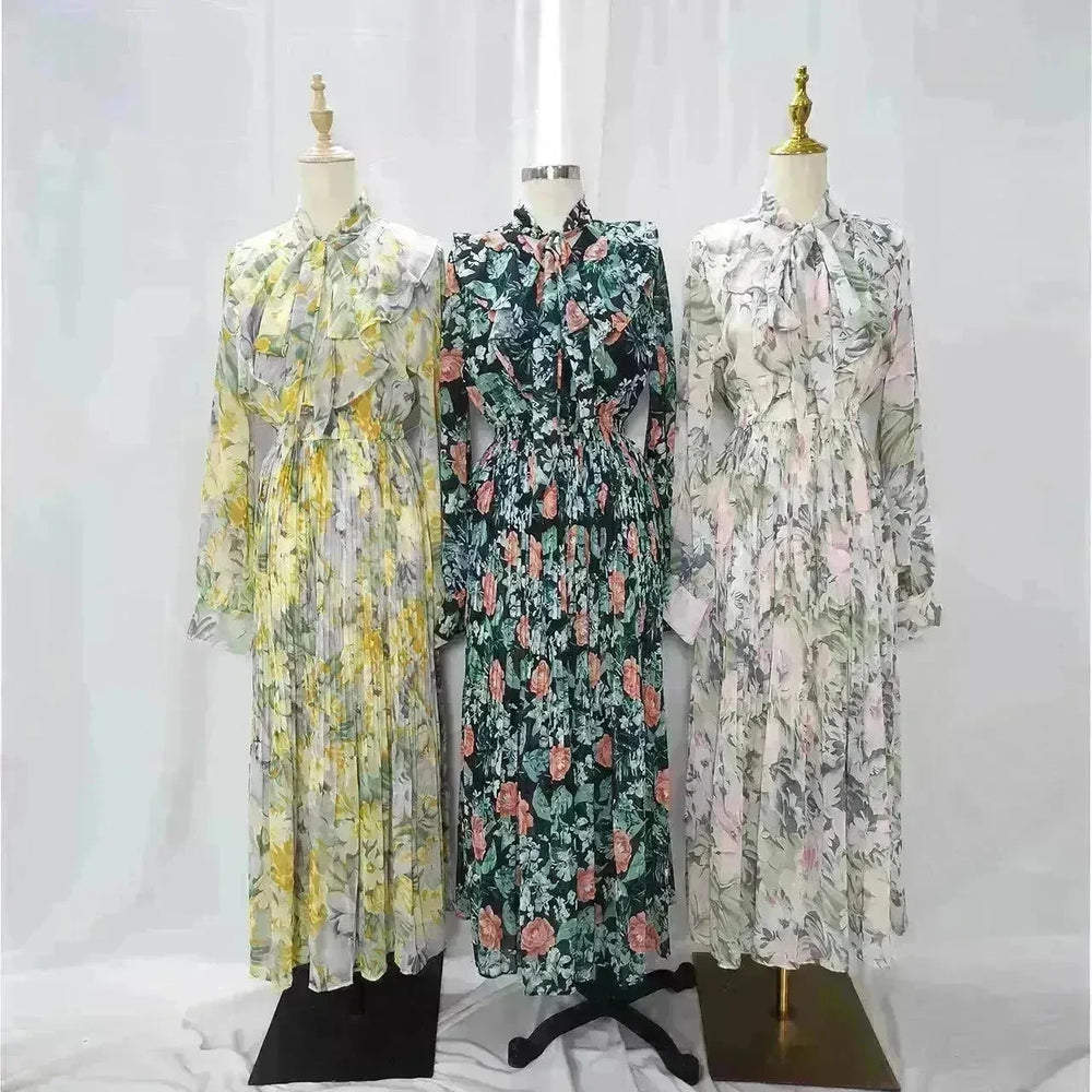 Arab Malay Indonesian Ruffled Printed Dress - EX-STOCK CANADA