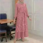 Arab Round Neck Lace Floral Dress - EX-STOCK CANADA