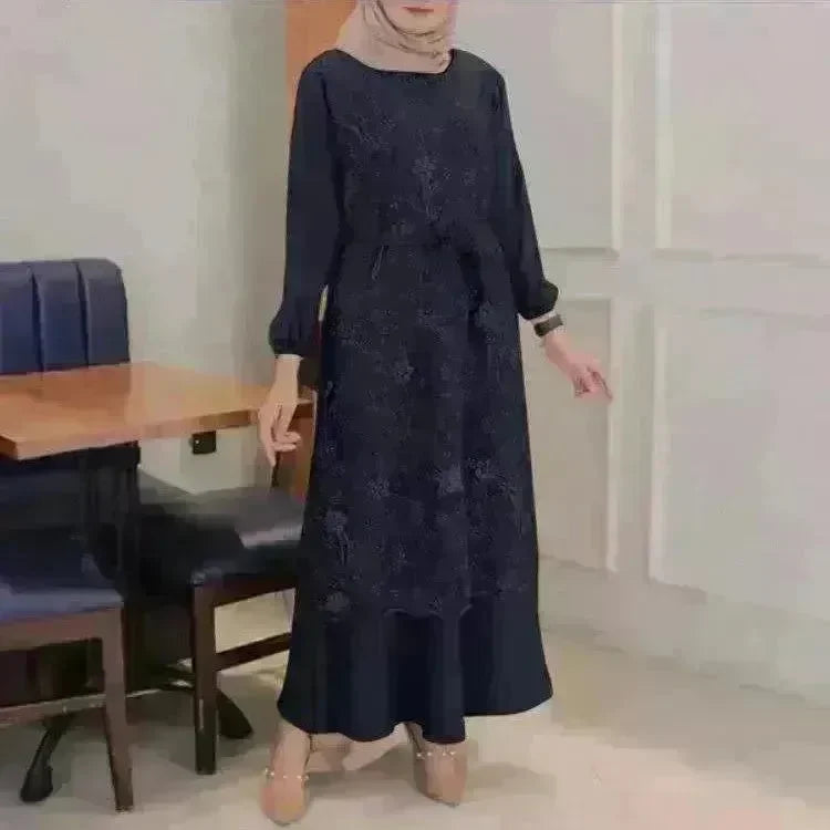 Arab Round Neck Lace Floral Dress - EX-STOCK CANADA