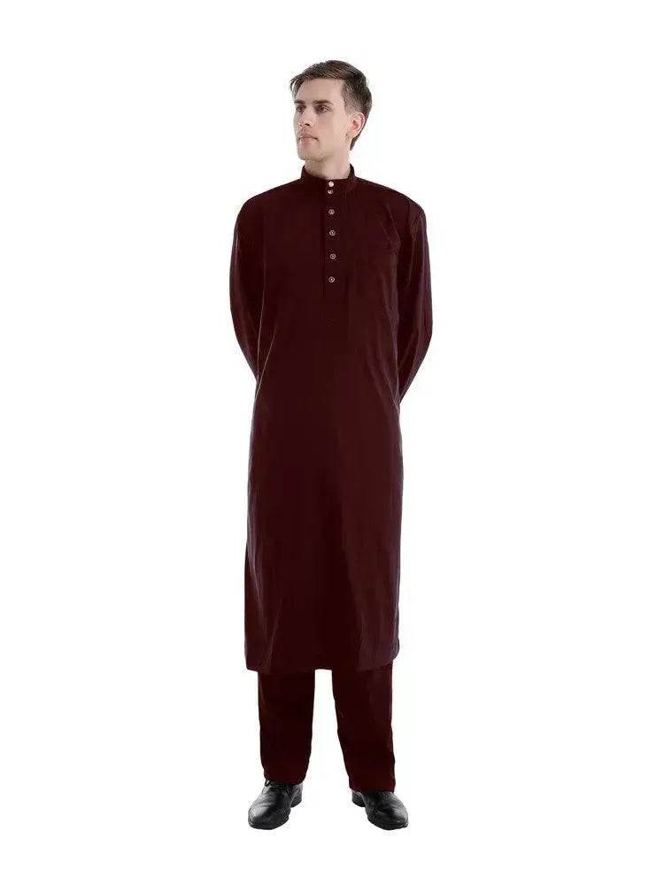 Fashionable and Elegant Arab Two-piece Solid Color Men's Robe Moroccan Men's Jalabiya - EX-STOCK Canada