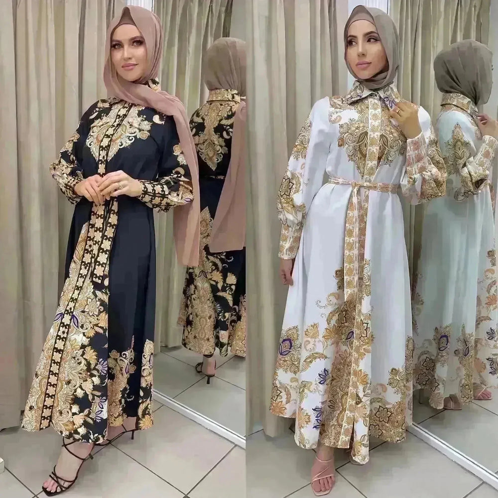 Arab Women's Wear Arabic Print Swing Dress - EX-STOCK CANADA