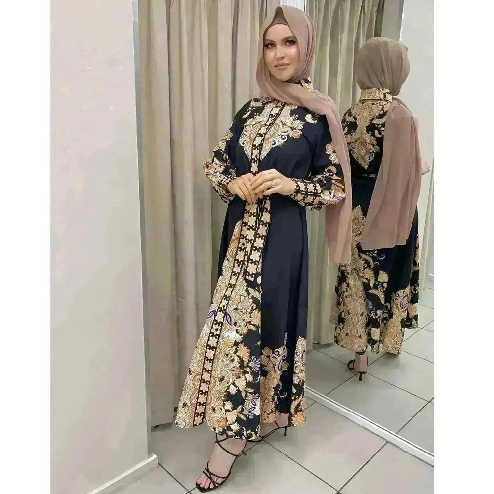 Arab Women's Wear Arabic Print Swing Dress - EX-STOCK CANADA