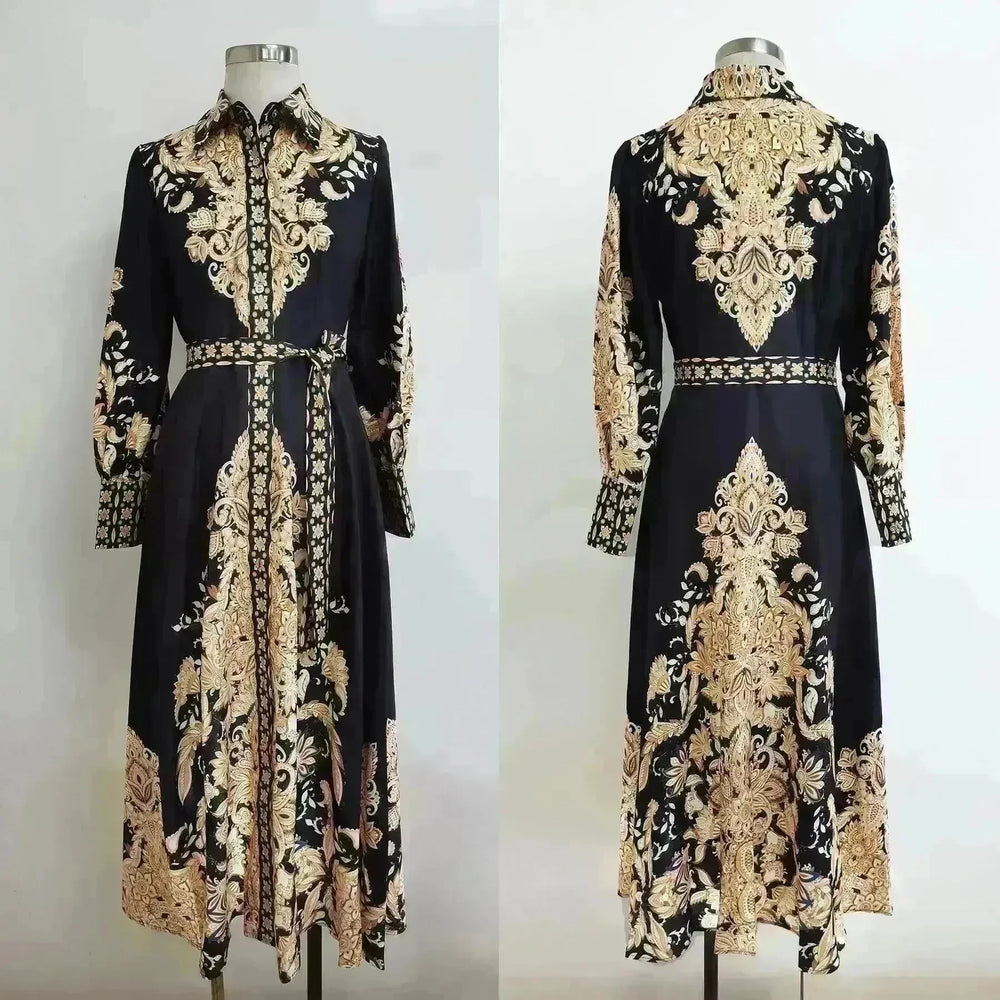 Arab Women's Wear Arabic Print Swing Dress - EX-STOCK CANADA