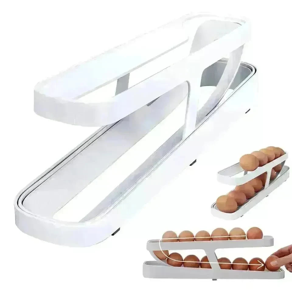 Automatic Scrolling Egg Rack Holder Storage Box Egg Basket Container Organizer Rolldown Refrigerator Egg Dispenser For Kitchen Gadgets - EX-STOCK CANADA
