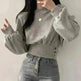 Autumn Crew Neck Button Long Sleeve Short Pullover Sweatshirt Top For Women - EX-STOCK CANADA