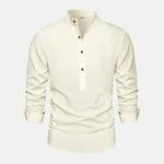 Autumn Solid Color Stand Collar Casual Long Sleeve Cotton And Linen Men's Shirt - EX-STOCK Canada