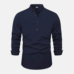 Autumn Solid Color Stand Collar Casual Long Sleeve Cotton And Linen Men's Shirt - EX-STOCK Canada