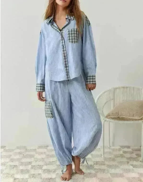 Autumn Women's Clothing Casual Homewear Plaid Shirt Outfit - EX-STOCK CANADA