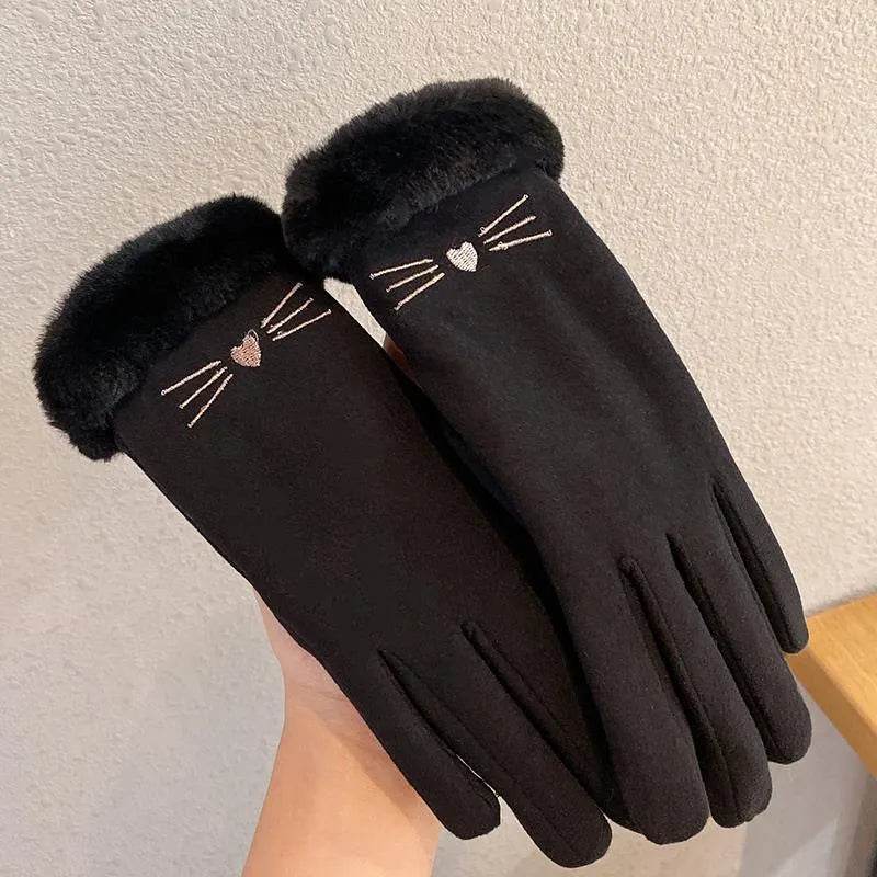 Fleece Lined Padded Warm Keeping Cute Suede Riding Gloves - EX-STOCK Canada