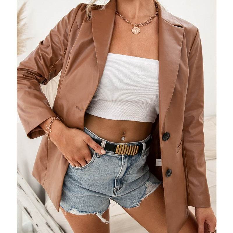 Fashion PU Leather Jacket Leather Blazer jacket Women - EX-STOCK Canada