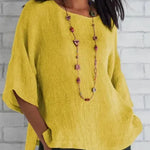 Women Fashion Casual blouse top 3/4 Sleeve Round Neck Blouses Summer Loose linen Tops Streetwear - EX-STOCK CANADA