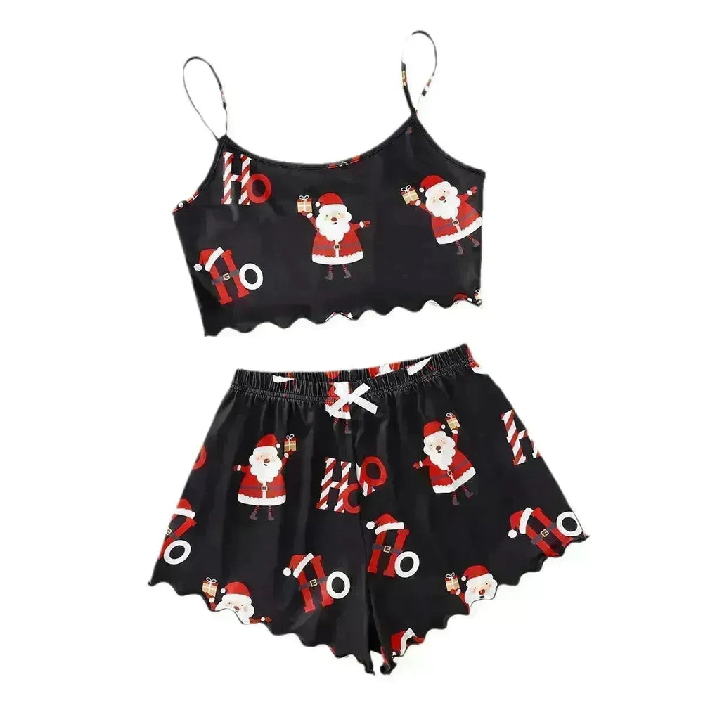 Christmas European And American Thin Pajamas Women's Sleeveless Shorts Milk Silk Simple Casual Two-piece Suit Homewear - EX-STOCK CANADA
