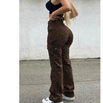 Straight Leg Cargo Pants Women High Waist Casual Baggy Pants - EX-STOCK Canada