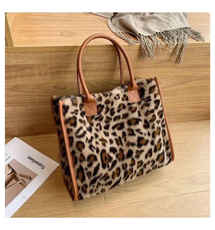 Leopard Animal Skin Large-capacity Handbag Fashion Western Plush - EX-STOCK CANADA