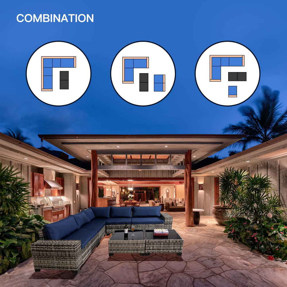 7-Piece Outdoor Patio Furniture Sets, All-Weather Wicker Rattan Sectional Sofa, Modern Two Glass Coffee Table And Washable Seat Cushion EX-STOCK Canada 