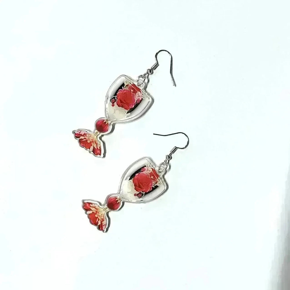 Valentine's Day Rose Wine Glass Acrylic Earrings - EX-STOCK CANADA