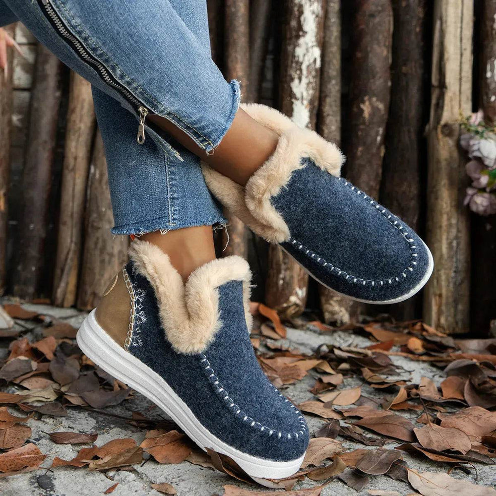 Plus Size Fleece-lined Thicker Raw Edge Warm Flat Bottom Plush Winter boot Shoes for women - EX-STOCK Canada