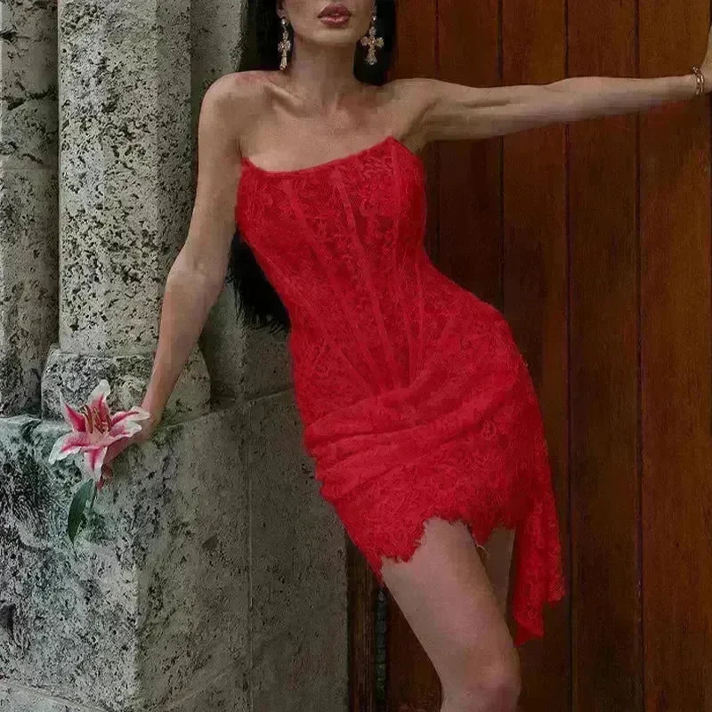 Strapless Lace Tube Top Corset Dress Party Women Fashion And Charming Slim fit Mini Dress  for Evening Party Cocktail. - EX-STOCK CANADA