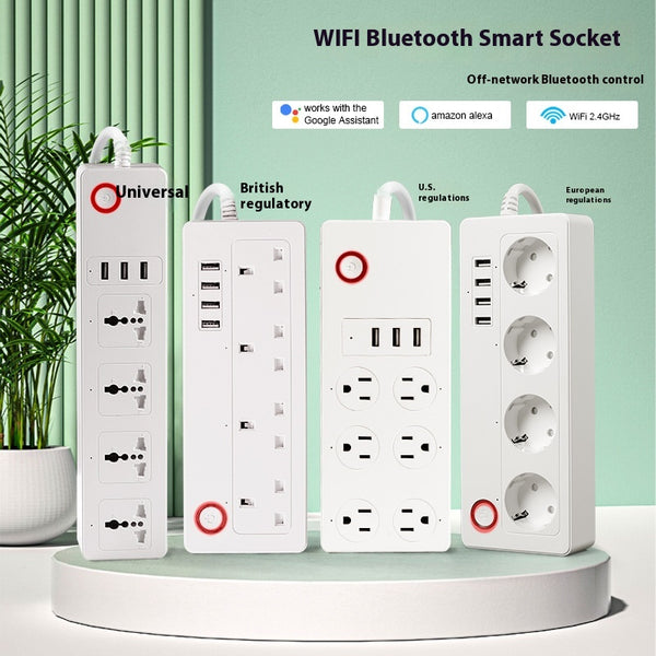 Smart WiFi Bluetooth Power Strip, 4 Outlets, 4 USB Ports, Voice Control, UK and EU Plug
