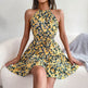 Casual Spring Summer Tie Belt Halter neck Swing Floral mini dress - EX-STOCK Canada