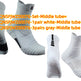 Gray and white socks with text on a white background