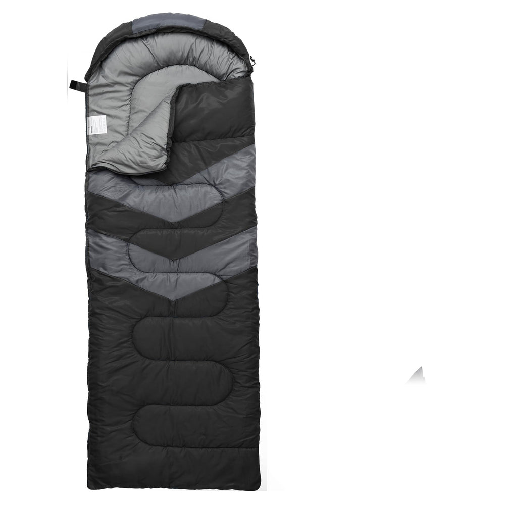 Black and gray sleeping bag on a white background