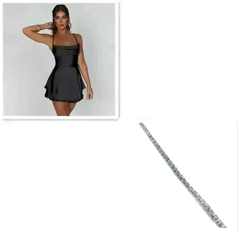 Elegant Chic Skirt Dress For Women Elegant Slim Strap Satin Backless Lace Up Ladies Party Mini Skater Dress - EX-STOCK CANADA