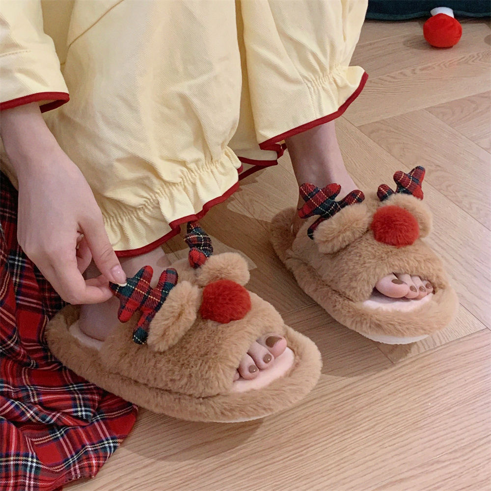 Indoor Cute One-word Cotton Slippers Autumn Women's Cartoon Fluffy Slippers EX-STOCK Canada 