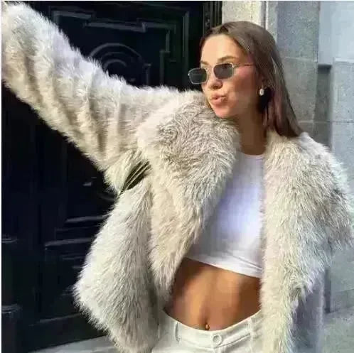 Winter Plush Open front Coat Thick lapel Outwear Faux Fur Coat women - EX-STOCK CANADA
