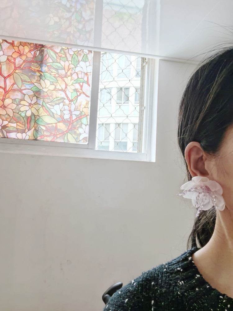 Temperament Flower Sweet Tulle Beaded Exaggerated Earrings - EX-STOCK Canada